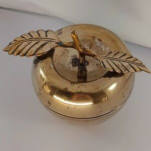 Vtg. Brass Apple Jam Jar With Glass Interior